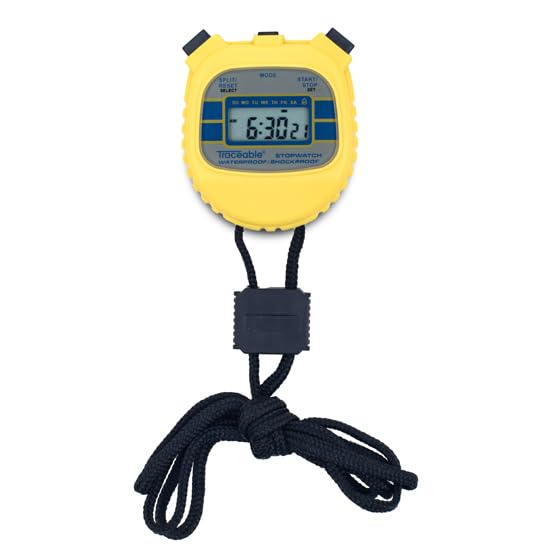 Traceable Water-Resistant/Shock-Resistant Stopwatch with Calibration; Yellow