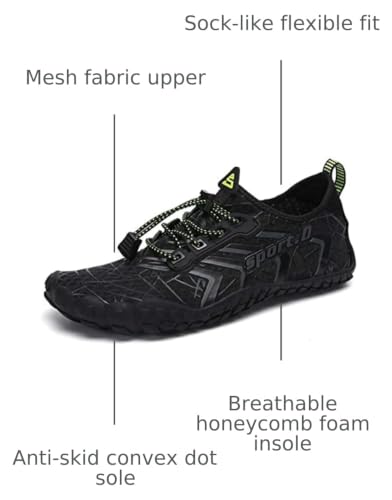 Water Shoes for Men and Women - Quick Dry Barefoot Hiking & Swimming Shoes - Black, 14 Women / 12 Men