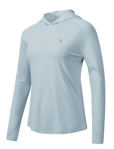Women's UPF 50+ Sun Protection Hoodie Shirt Long Sleeve Outdoor UV Lightweight Sky Blue Medium
