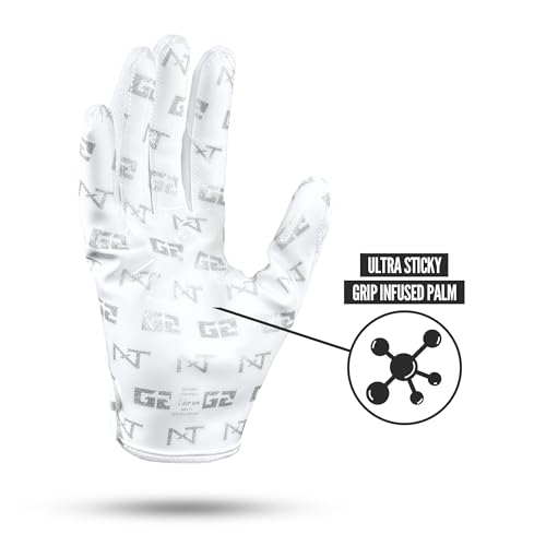 Men's White Pro Football Gloves - G2 Elite Receiver Grip, Large