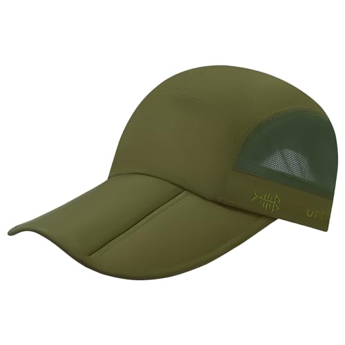 Folding Fishing Hat UPF 50+ Water-Resistant Baseball Cap for Men Women - Olive Green, One Size