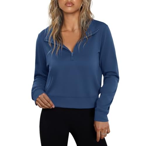 Totatuit Women Half Zip Up Cropped Lapel Sweatshirt Quarter Zipper Casual Long Sleeve Tops Fall Trendy Clothes