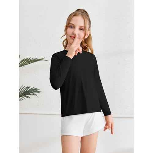Haloumoning Girls Athletic Shirts Kids Long Sleeve Workout Tops Split Back Quick Dry T-Shirt 5-14Y