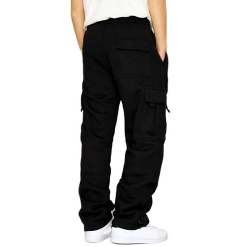 Men's Cargo Sweatpants Open Bottom Fleece Joggers - Large / Black