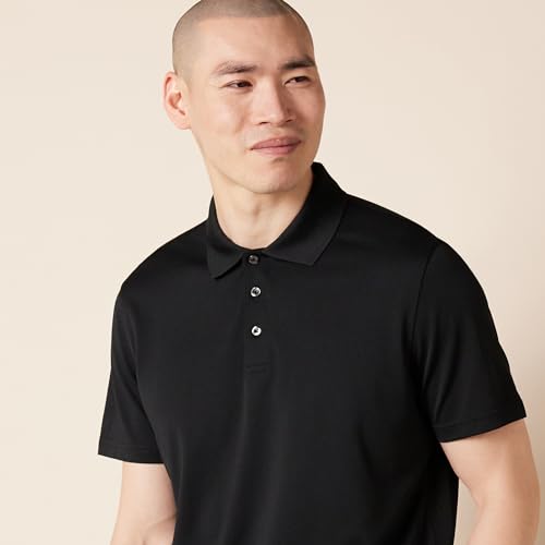 Men's Recycled Polyester Slim-Fit Quick-Dry Golf Polo Shirt - Black, Large