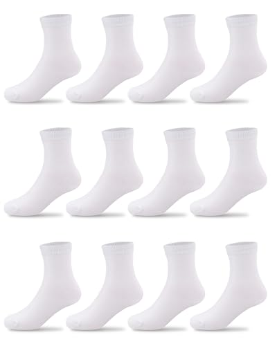 Kids Socks 12 Pairs Crew Socks for Boys Girls 4-6 Years White Black Gray - Duufin