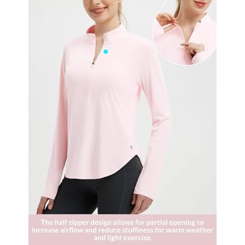 baleaf Women's Sun Shirts UPF50+ Half 1/4 Zip Shirt Rash Guard Long Sleeves SPF Lightweight Clothing UV Protection Hiking Top
