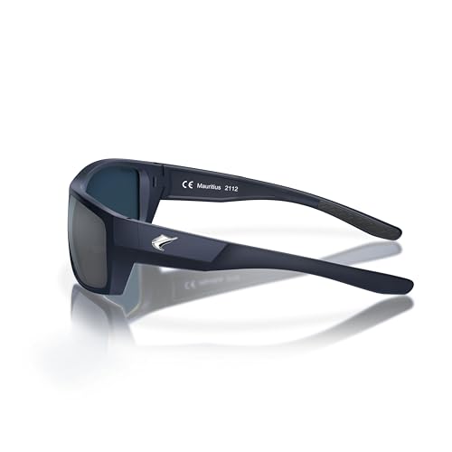 Fin-Nor Men's Rectangular Sunglasses, Grey Polycarbonate Lens-Matte Dark Blue Frame, M/L