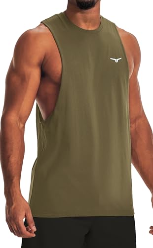 Men's Cut Off Workout Tank Top - Medium Army Green