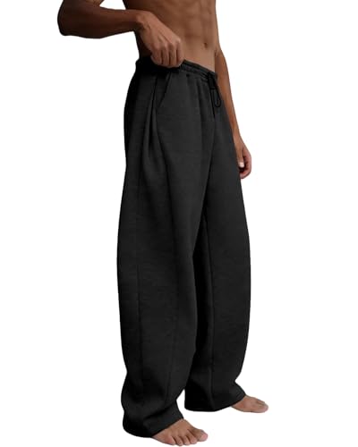 Men's Baggy Fleece Lounge Joggers with Deep Pockets - Medium, Black