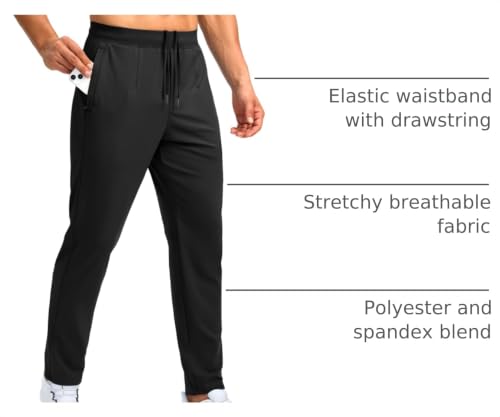 Men's Athletic Sweatpants with Zipper Pockets - Stretch Golf Workout Pants, 30-34 Inch Inseam