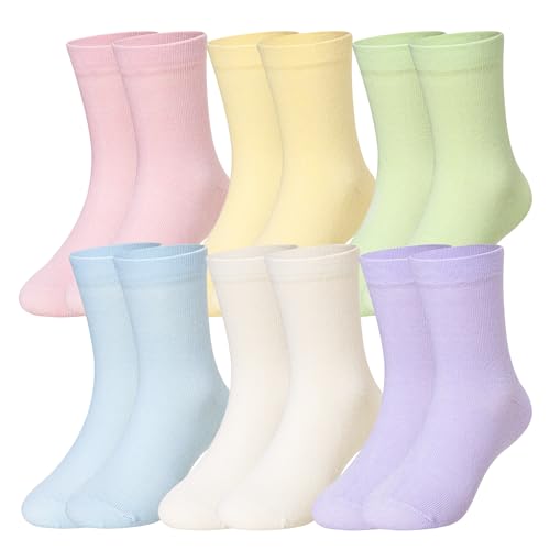 Kids Crew Socks 6 Pairs for 6-8 Years - Cotton Cute Youth Dress Socks