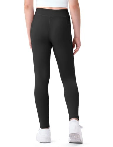 Girls Athletic Leggings Kids Yoga Dance Pants with Pocket - 11-12 Years, Black