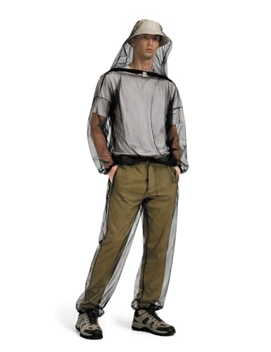 Mosquito Suit for Adults - Mesh Bug Proof Jacket & Pants Set, Large, Black - Insect Protection Clothing