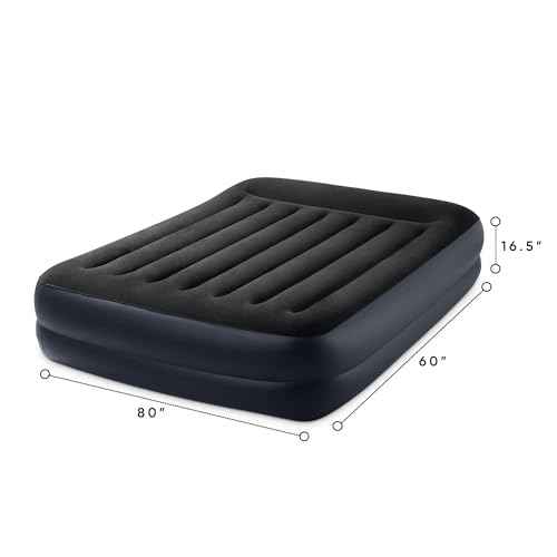 Intex Air Mattress, 64123ED Dura-Beam Plus Pillow Rest Fiber-Tech ? Queen Size ? Built-in Electric Pump ? 16.5in Bed Height ? 600lb Weight Capacity
