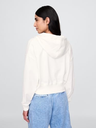 GAP Women's French Terry Logo Full Zip Hoodie Large Off White - New