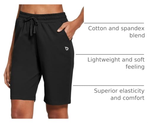 Baleaf Women's Bermuda Shorts Long Cotton Knee-Length Lounge with Pockets