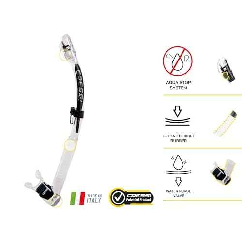 Cressi Adult Dry Snorkel for Scuba Diving, Snorkeling with Dry Guard and Purge Valve - Itaca Ultra Dry made in Italy