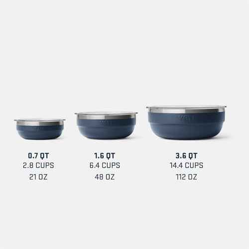 YETI Rambler Low Bowl, Vacuum Insulated, Stackable and Nestable Stainless Steel Bowl with Lid, 3.6 Quart, Navy