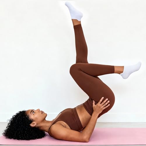 6 Pairs Pilates Socks for Women, White Grip Crew Socks - Non Slip Yoga & Barre Footwear