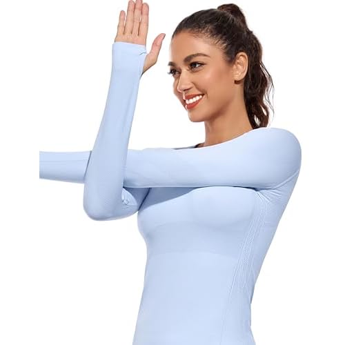 WANAYOU Long Sleeve Workout Tops for Women Underscrub Compression Athletic Shirts Seamless Running Top Quick Dry Gym Yoga