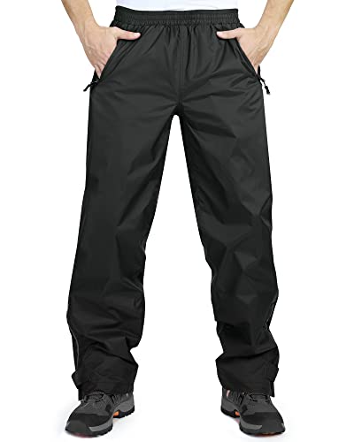 Men's Waterproof Rain Pants - Windproof Over Pants, 34W x 32L, Black