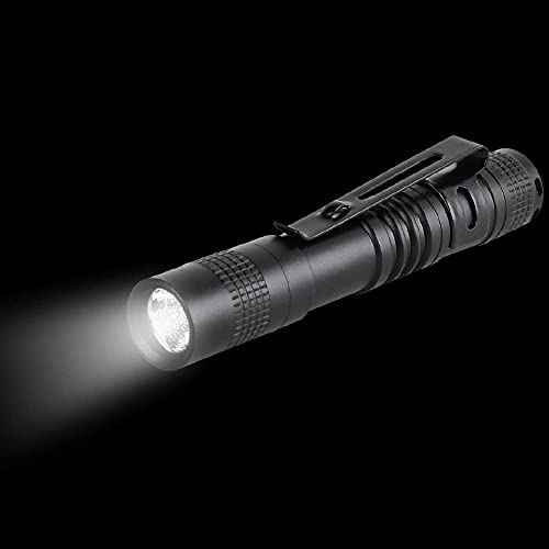 MODOAO Ultra Slim Portable 900LM Mini LED Flashlight Belt Clip Pen Light Tactical Torch 9 cm (1 Pack)