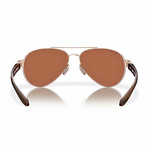 Fin-Nor Men's Rectangular Sunglasses, Green/Copper Polycarbonate Lens-Rose Gold/Brown/Amber Stripe Frame, S/M