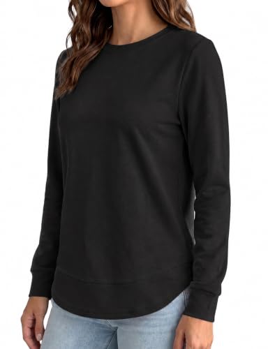 AURUZA Women's Long Sleeve Crewneck Sweatshirt Black Large Fall Casual Loose Fit Pullover