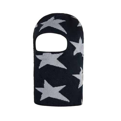 Punk Balaclava Ski Mask Y2K Star Full Face Mask Singer Merch Knitted Face Cover for Women Men Winter Outdoor Sports Black