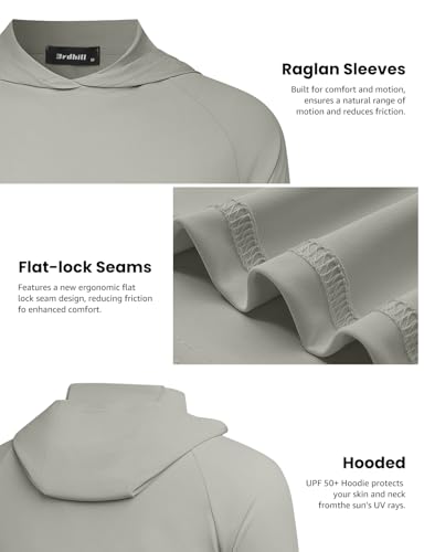 Men's UPF 50+ Sun Hoodie UV Protection Long Sleeve Rash Guard SPF Quick Dry Fishing Shirt Gray Medium