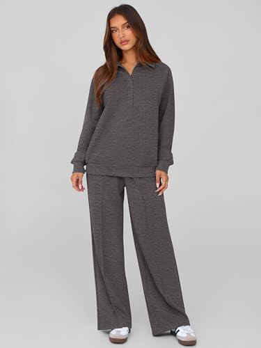 PRETTYGARDEN Women Fall 2 Piece Sweatsuit Lounge Set - Medium Dark Grey