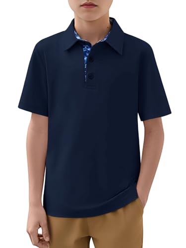 Kids Boys Short Sleeve Polo Shirt Athletic Golf School Uniform Collared Top 5-14Y
