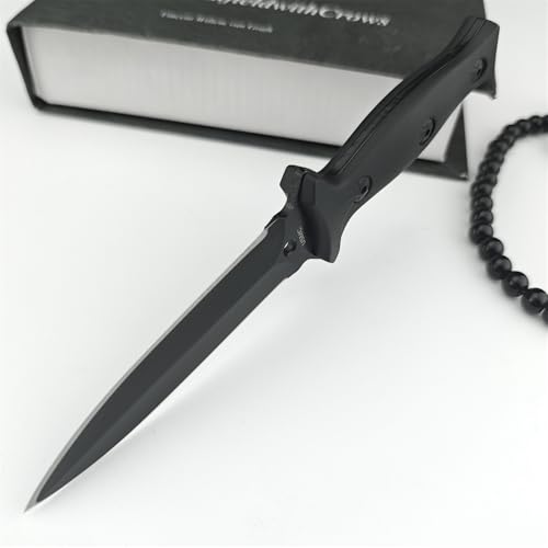 7.3 Inch Fixed Blade Knife with Dual Edge 440C Steel & Black Coating for Outdoor Survival