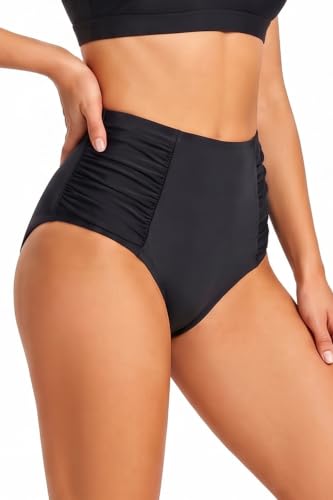 High Waisted Bikini Bottoms for Women Tummy Control Swimsuit Bottoms Large Black