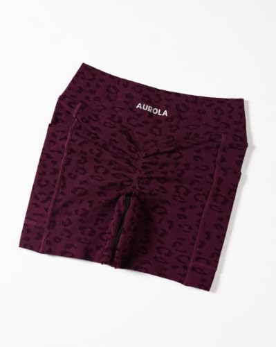AUROLA Leopard Seamless Athletic Shorts with Pockets - Medium Leo Black Cherry