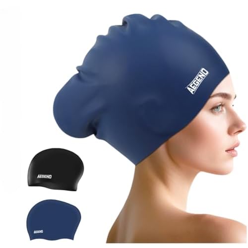 Aegend Swim Caps for Long Hair, Durable Silicone Swimming Caps for Women Men Adults Youths, Easy to Put On and Off, Waterproof Swim Hats Bathing Caps to Keep Hair Dry