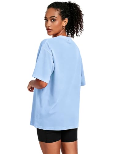 Oversized Women's Heavyweight Cotton T-Shirt - Light Blue, Large