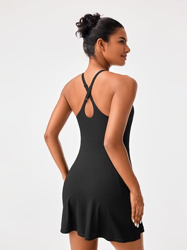 Women's Tennis Dress with Built-In Bra & Adjustable Straps - Black, Medium