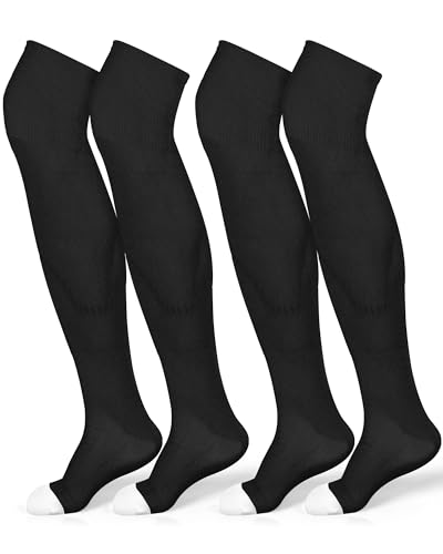 Panitay 2 Pairs Over the Knee Baseball Socks - Black & White, Large