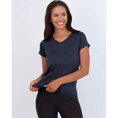 Real Essentials 5 Pack: Women's Dry Fit Short Sleeve V Neck Workout Top - Fitness Gym Athletic Yoga T-Shirt (Plus Available)