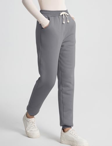 Flygo Women's Winter Fleece Joggers Sherpa Lined Pants Small Ash Grey with Pockets