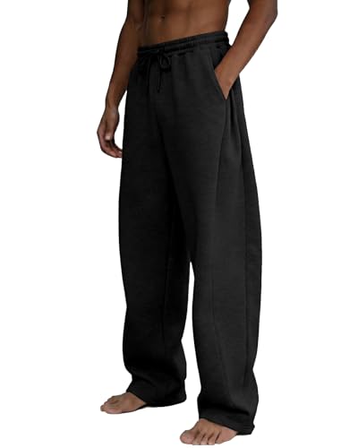 Men's Baggy Fleece Lounge Joggers with Deep Pockets - Medium, Black