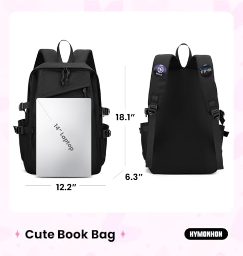 Large Capacity Casual Daypack Backpack with Pink Logo & Button Pins