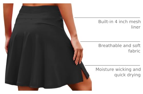 Women’s 20-Inch Skorts with Pockets Knee Length Golf Skirt Large Black S-3XL