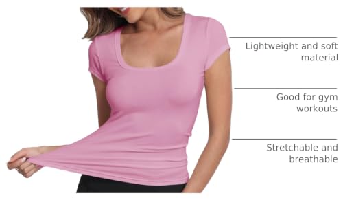 GEMBERA Women's Fitted Pink Short Sleeve Scoop Neck T-Shirt - X-Large