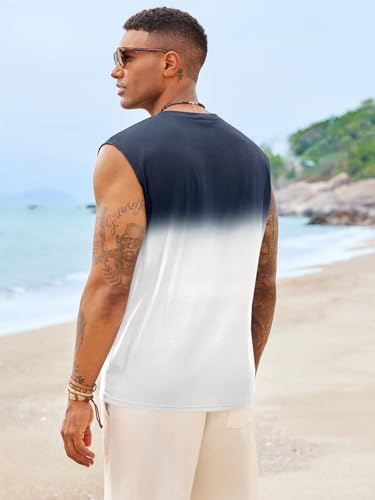 Runcati Men's Graphic Tank Top - Sleeveless Palm Tree Gradient Tee, Large White