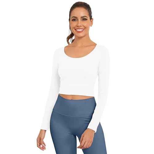Women's Long Sleeve Crop Tops Scoop Neck Lightweight Workout Slim Fit Going Out Gym Yoga Shirts