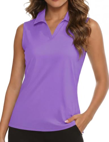 X-Large Light Purple Golf Shirt for Women Sleeveless Polo Tennis Tank Top