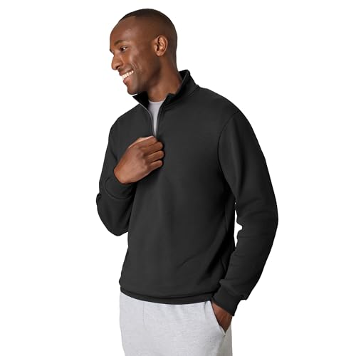 Hanes Men's Quarter Zip Fleece Pullover Shirt - Large Black